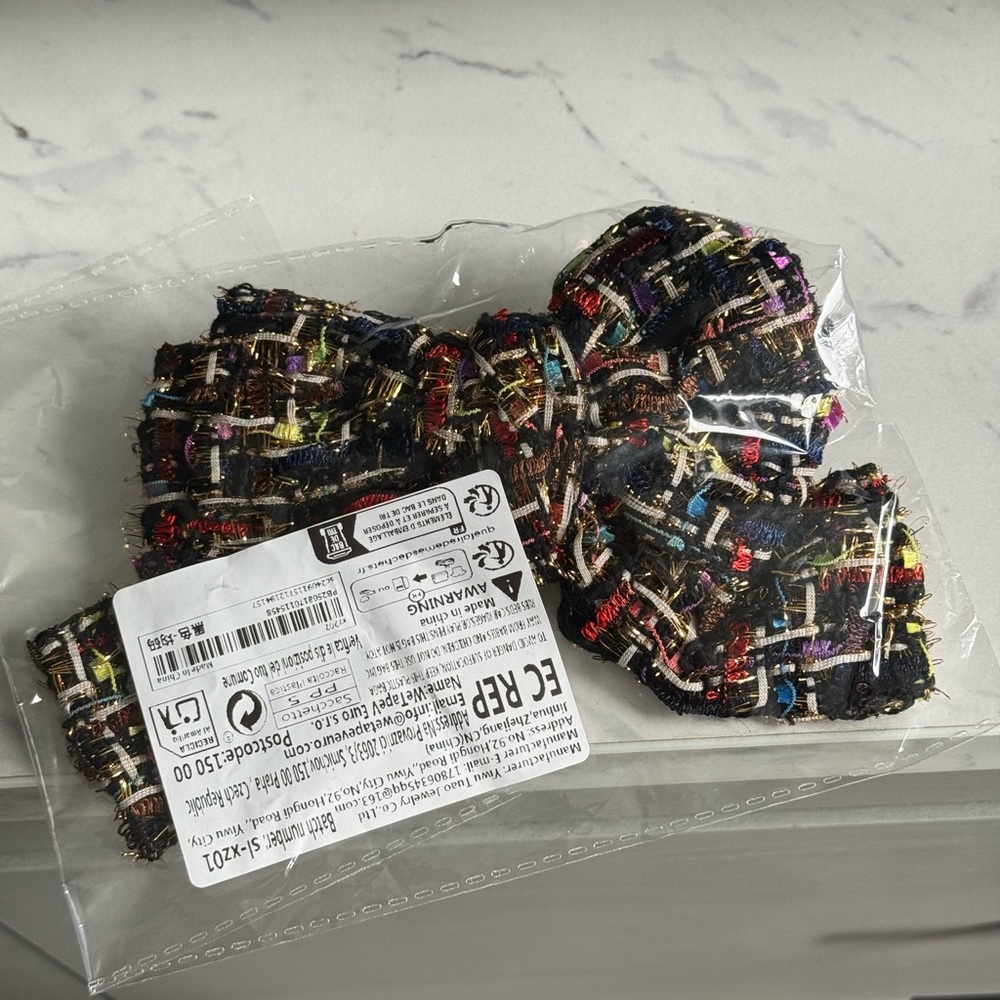 Multicolor Tweed Bow Tie Brooch - Picture 8 of 12
